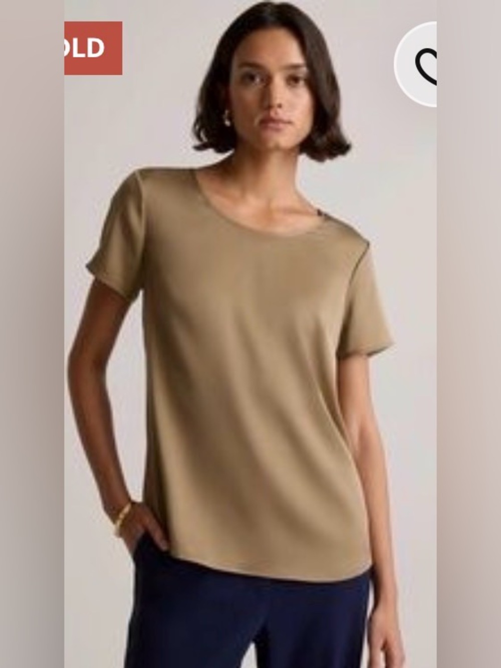 Quince Washable Stretch Silk Split Hem Tee small copper gold short sleeve chic
